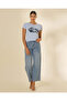 Women Blue Printed Rib T-Shirt - 5