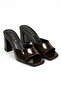 Women's Single Strap Thick Heeled Slippers Mule Square Toe Sandals - Sena - Brown Patent Leather