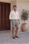Men's Gray Linen Muslin Fabric Look Woven Shorts Summer Twill Fabric - 2