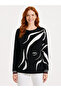 Women's Black and White Patterned Knitwear Sweater