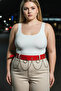 Plus Size Red Women's Belt with Chain Detail Thick Waist Accessory - 2