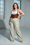 Plus Size Tan Women's Belted Leather Corset with Shoulder Straps and Tie-Up - 4