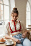 Red Women's Belt with Collar Detail and Multiple Bands Accessory - 2