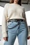 Plus Size Black Women's Belt with Chain Detail and Double Row Ring Combination Belt - 5