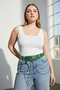 Large Size Green Women's Belt with Chain Detail, Thick Model - 5