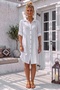 White Shirt Collar 3/4 Sleeve Buttoned Pocket Casual Muslin Oversize Woven Dress 97 65 - 4