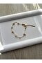 Broken Pearlescent Stone Natural Stone Steel Gold Color Bracelet