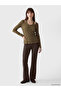Brown U-Neck Double Layered Ribbed Blouse - 2