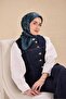 Twill Silk Scarf Large Floral Petrol Blue 90X90 - 2