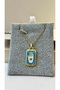 Steel Blue Enamel Fatma Ana Hand Plate Necklace - 3