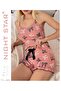Seba Rope Strap Ribbon Patterned Pink Shorts Pajama Set - 2