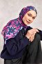 Cotton Polyester Soft Scarf Blue Fuchsia Large Daisy Patterned Tok Duruşlu 90X90