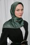 Polyester Blended Shiny Scarf Green Ethnic Patterned Shiny Textured 90X90 - 5