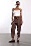 Brown Elastic Waist Carrot Cut Trousers 581175 - 2