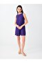 Purple Pocket Detailed Linen Blend Mini Jumpsuit