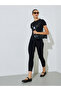 Black Ribbed Graphic Cuffed Short Sleeves T-Shirt - 2