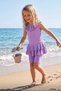 Lilac 3-Piece Girls' Swimsuit Set with Skirt and Collar Detail 7005