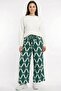 Women's Green Patterned Wide-Leg Pants - High-Waisted Atlas Pants - 2