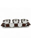 Luhpar Silver Rectangle Stainless Steel Serving Tray with 3 Wooden Footed Bowls - 33×13 cm