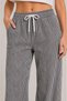Women's High Waist Summer Wide Leg Pants with Pockets and White Stripes - 6