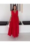 Women's Double-Breasted V-Neck, V-Back, Elastic Waist, Layered, Loose Summer Maxi Dress - 4
