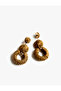 Large Size Beaded Detailed Geometric Straw Earrings with Dangle - 3