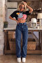 Dark Blue- Snow Washed Palazzo Jeans - 2