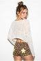 Women's White Boat Neck Sequined Mesh Textured Bat Sleeve Crop Blouse 2765 60286345 - 6