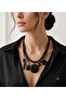 Design: Black Shiny Beaded Multi-Strand Design Women's Necklace - Layered Necklace with Metallic & Gold Figures