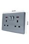 Double UK Wall Socket with LED Indicators, 2-Gang Switched, Grey - 5