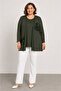 Women's Embroidered Two-Piece Set – Patterned Long Cardigan and Collar Detailed Undershirt Set 5126-Khaki