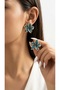 2-Piece Enameled Glitter Flower Women's Earrings Petrol Blue Gold Color Shiny Elegant Flower Design Earrings Steel - 3