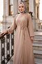 Buckle Detailed Tied Ayrobin Dress Beige Hm2907 - 3