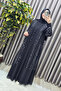 Women's Clothing Plus Size Polka Dot Jacquard Printed Double Evening Dress with Necklace - 8