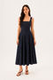 Navy Blue Denim Square Neck A-Line Panel Detailed Mid-Length Denim Dress - 7