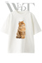 Persian Cat Design Printed Unisex White Oversize T-Shirt