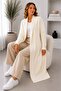 Women's Long Maxi Standard Sleeve and Feathered Knitted Cardigan - 2