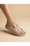Women's Suede Lightly Padded Sole Stone Detailed Orthopedic Anatomical Sole Slippers-Beige - 4