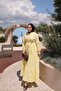 Yellow Elastic Sleeves Layered Muslin Dress - 2
