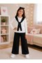 Girl's Scarf Detailed Suit White Long Sleeve Blouse Black Polka Dot Wide Leg Pants Cotton Stylish Casual Suit - 2