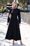 Buttoned Black Dress with Elastic Waist - 4