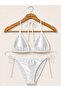 Women's Silvery White Triangle Bikini Set Drawstring Tie Adjustable Beach Bikini - 4