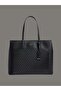 Women's Magnetic Closure Zippered Interior Compartment Ck Logo Patterned Black Bag Lv04F3225G-Ub1