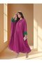 Women's Pleated Kaftan Dress - Embellished Neckline & Contrast Feather Cuffs - 2