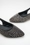 Black Suede Platinum Stone Women's Ballerinas Pointed Toe Open Back Shoes Stylish Sandals