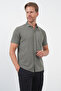 Khaki Italian Collar Short Sleeve Pocketless Slim Fit Flexible Shirt 1004260159