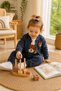 Baby Girl Teddy Bear Detailed Zippered 3-Piece Set Denim Look Flexible Seasonal Top and Bottom Set 6-24 Months - 4