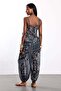 Navy Blue Patterned Blouse Trousers Set - 4
