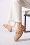 Kontas Bow Buckle Genuine Leather Ballerina Women's Shoes Beige Suede