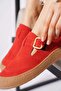 Solaser Side Buckle Scarf Genuine Leather Women's Shoes Red Nubuck - 4